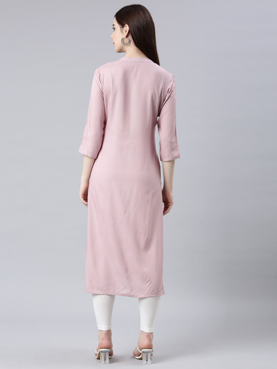 Neerus Pink Straight Casual Floral Straight Kurtas