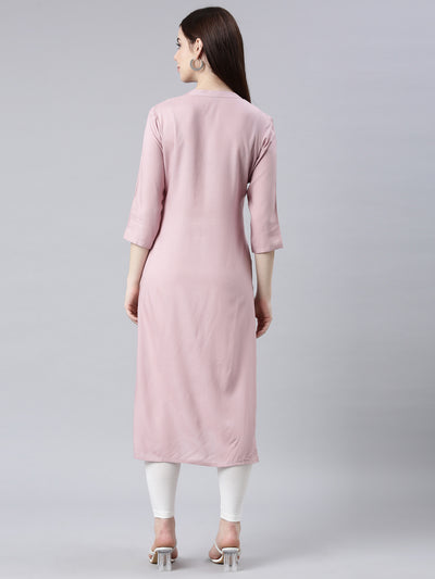 Neerus Pink Straight Casual Floral Straight Kurtas