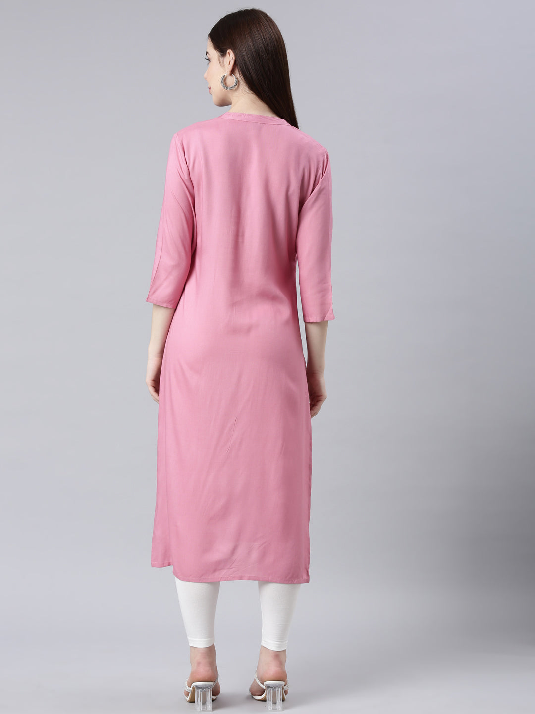 Neerus Pink Straight Casual Floral Straight Kurtas