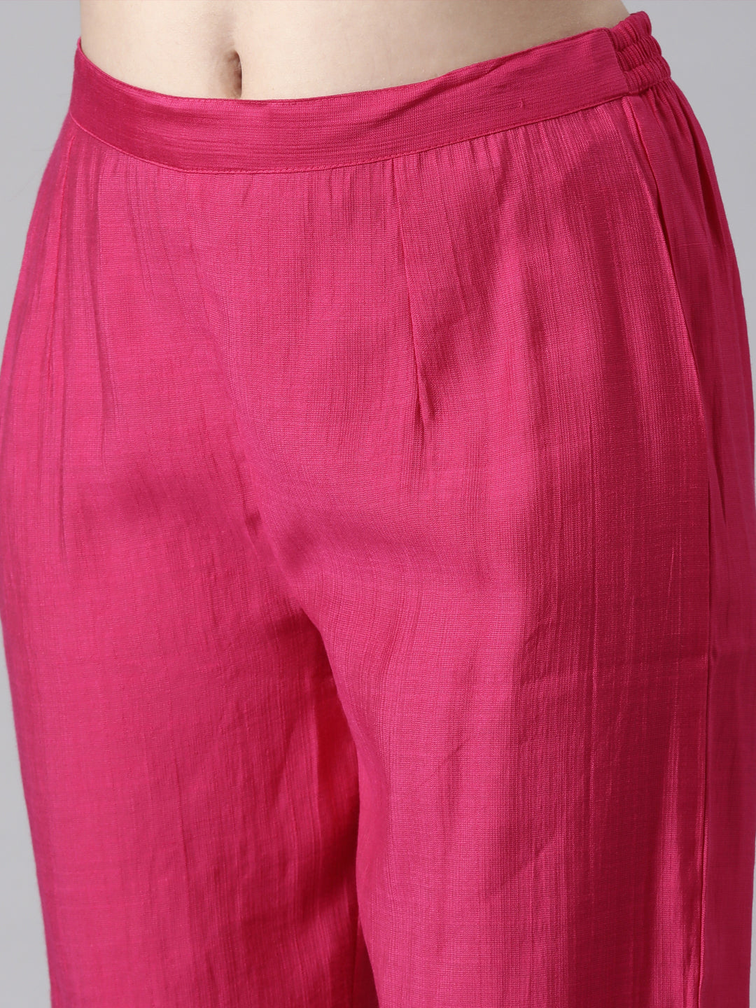 Neerus Pink Casual Solid Straight Kurta and Trousers With Dupatta