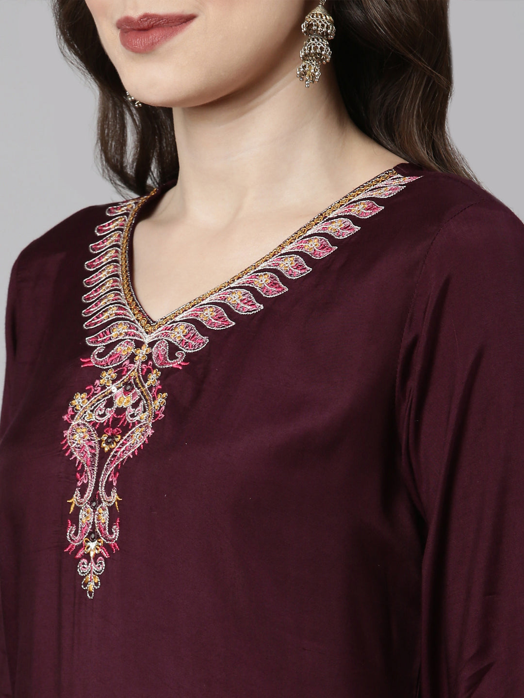 Neerus Purple Casual Solid Straight Kurta and Palazzos With Dupatta