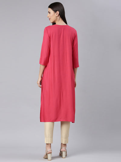 Neerus Red Straight Casual Solid Straight Kurtas