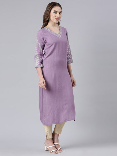 Neerus Purple Panelled Straight Floral Kurtas