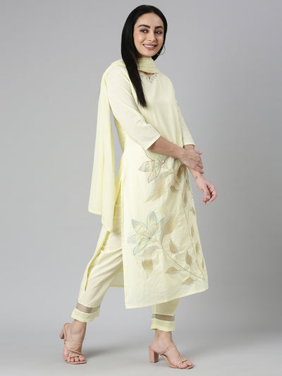 Neerus yellow Regular Straight Solid Kurta and Trousers With Dupatta