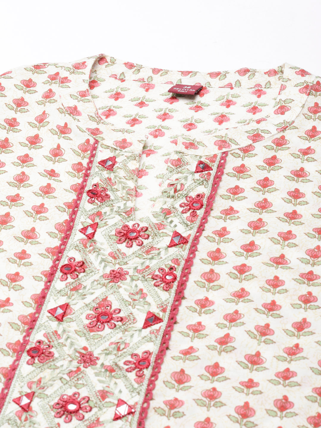 Neerus Cream Straight Casual Floral Straight Kurtas