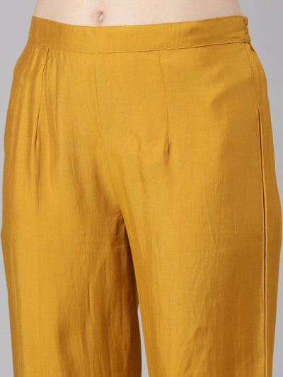 Neerus Mustard Casual Solid Straight Kurta and Trousers With Dupatta