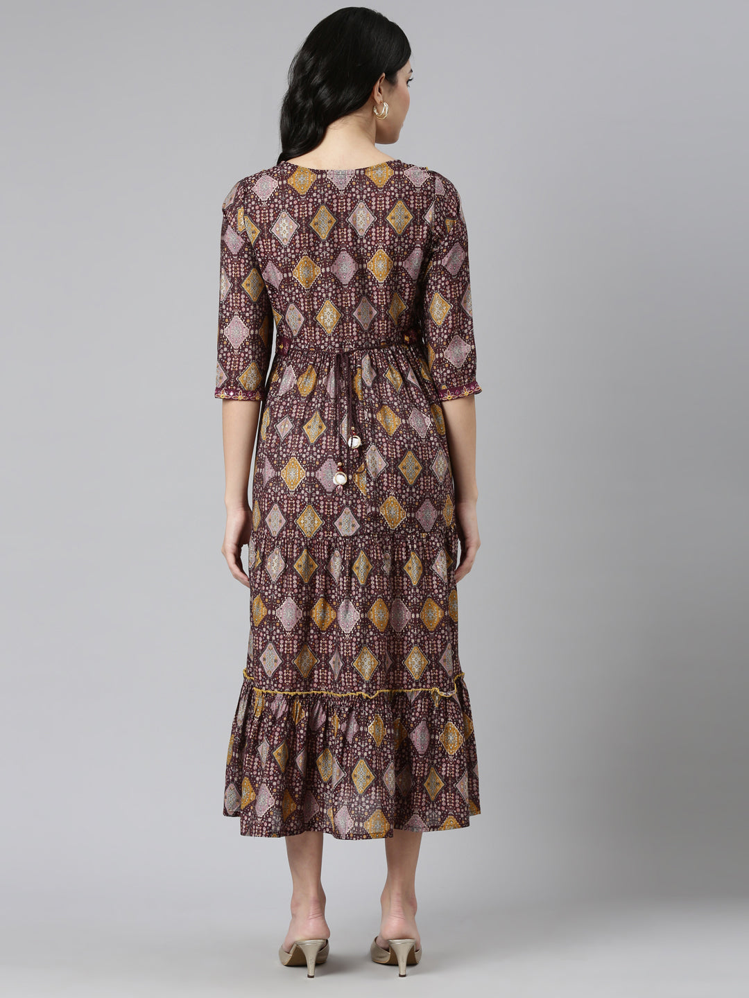 Neeru's Purple Pleated Anarkali Printed Kurtas