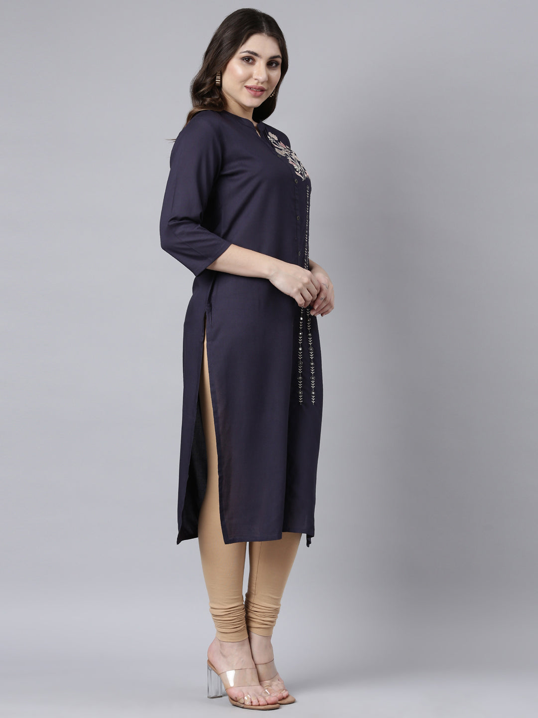 Neerus Blue Regular Straight Solid Kurtas