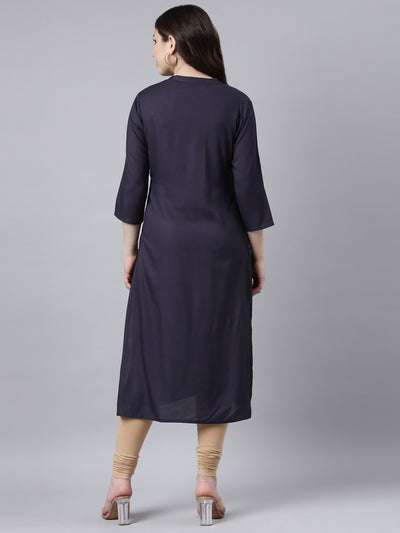 Neerus Blue Regular Straight Solid Kurtas