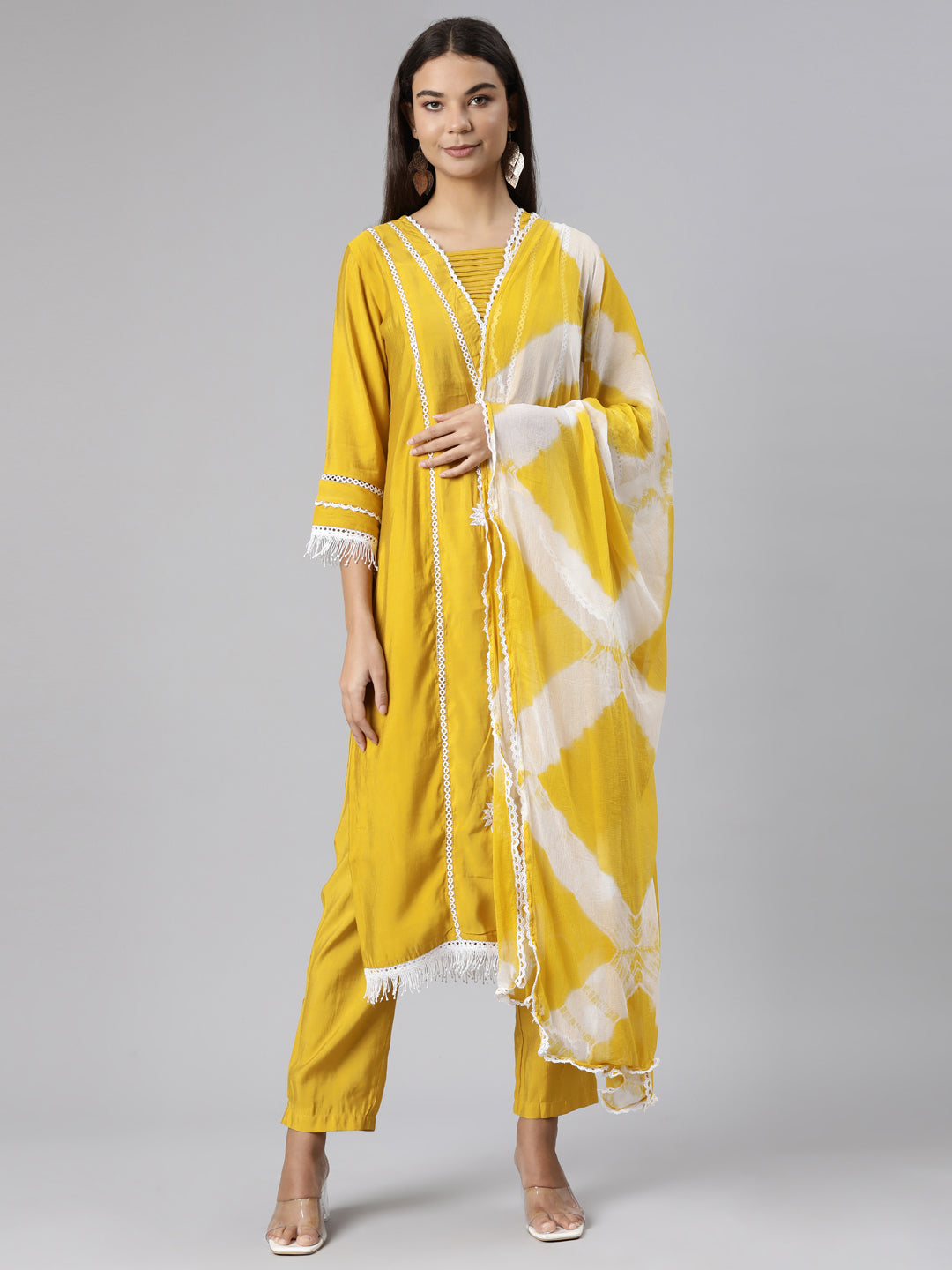 Neeru's Mustard Regular Straight Floral Readymade suits