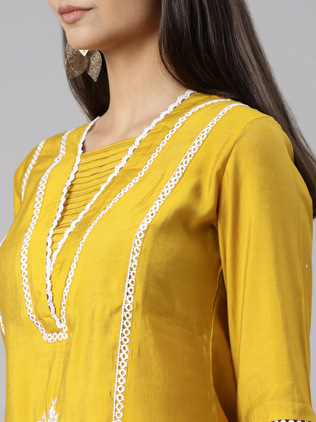 Neeru's Mustard Regular Straight Floral Readymade suits