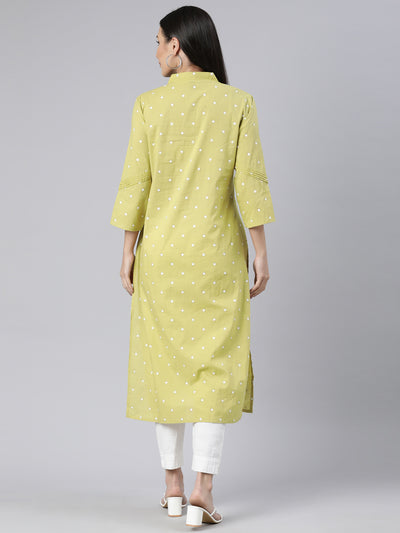 Neerus Green Panelled Straight Floral Kurtas