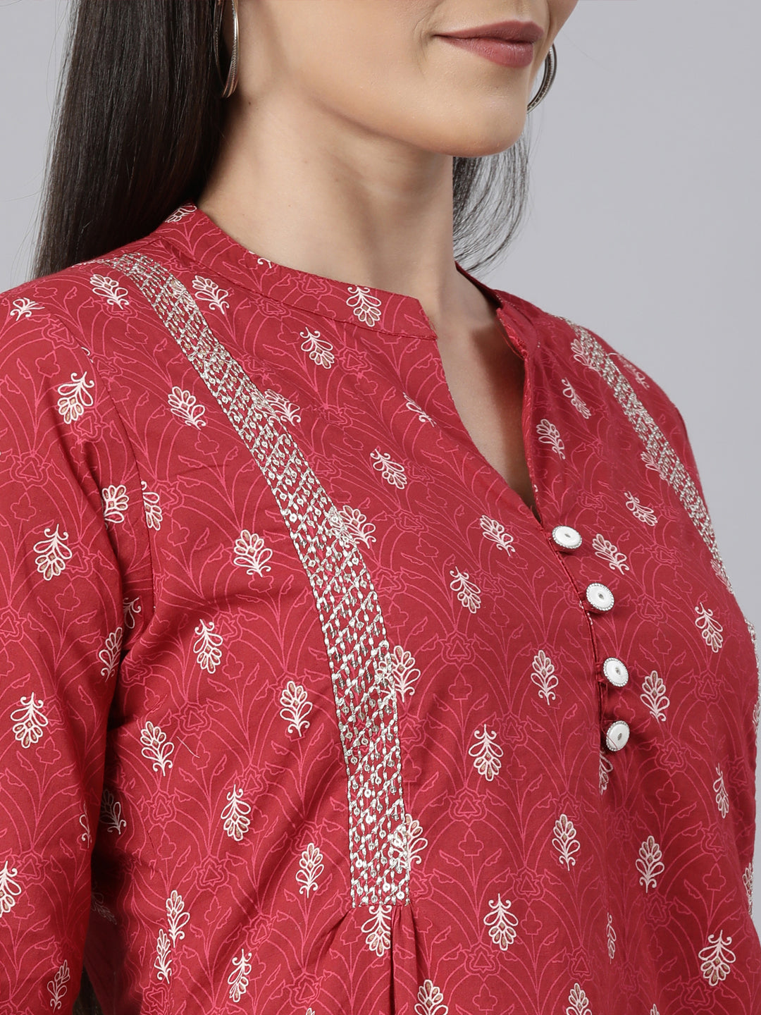 Neerus Pink Regular Straight Floral Kurtas