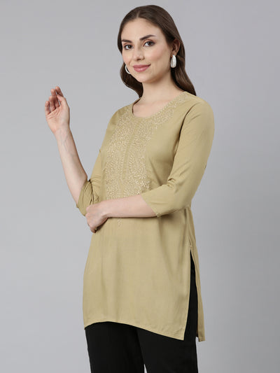 Neerus Beige Straight Casual Solid Straight Kurtas