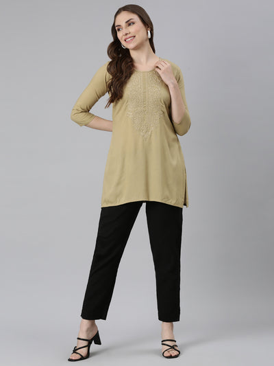 Neerus Beige Straight Casual Solid Straight Kurtas