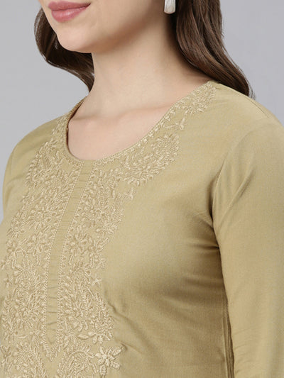 Neerus Beige Straight Casual Solid Straight Kurtas