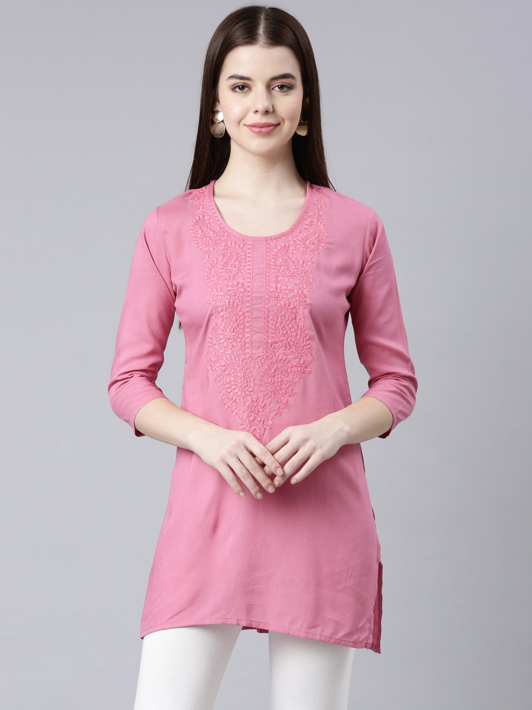 Neerus Pink Straight Casual Solid Straight Kurtas