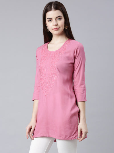 Neerus Pink Straight Casual Solid Straight Kurtas