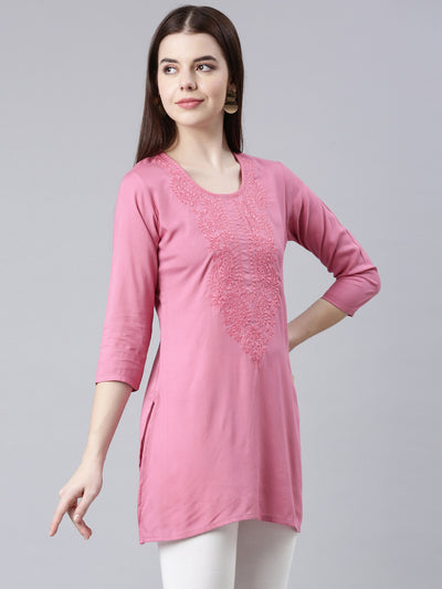 Neerus Pink Straight Casual Solid Straight Kurtas