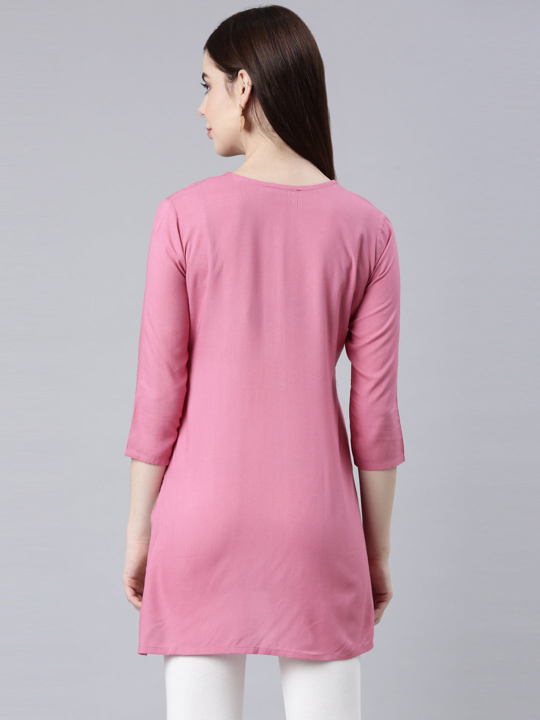 Neerus Pink Straight Casual Solid Straight Kurtas