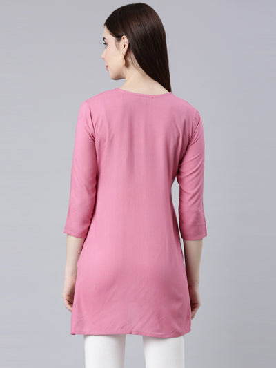 Neerus Pink Straight Casual Solid Straight Kurtas