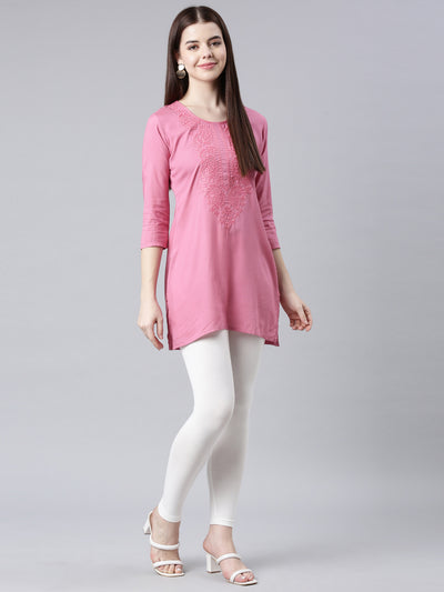 Neerus Pink Straight Casual Solid Straight Kurtas