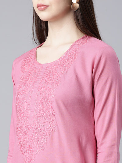 Neerus Pink Straight Casual Solid Straight Kurtas