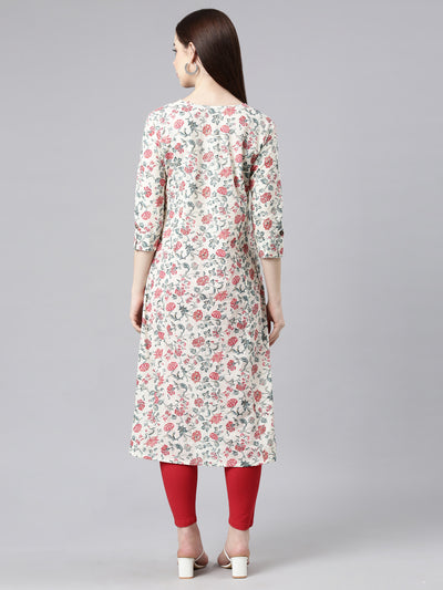 Neerus Red Straight Casual Floral Straight Kurtas