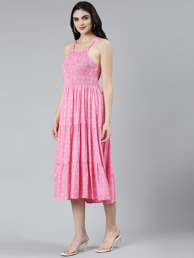 Neeru's Pink Straight Casual Floral Dresses