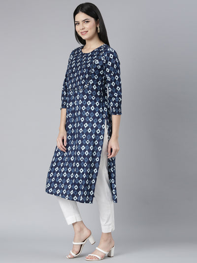 Neerus Blue Regular Straight Bandhani Kurtas