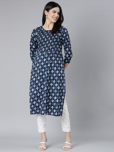 Neerus Blue Regular Straight Bandhani Kurtas