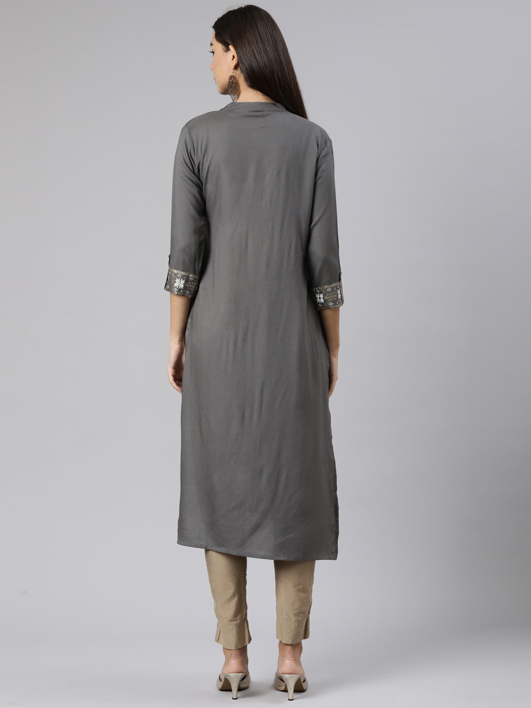 Neeru's Grey Regular Straight Solid Kurtas