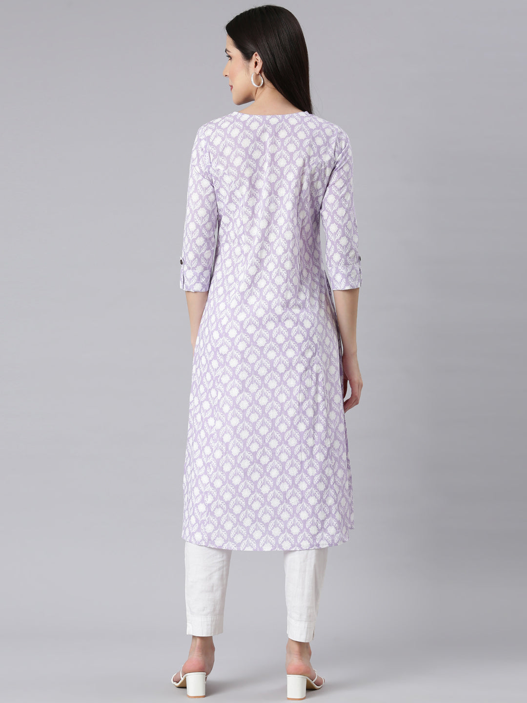 Neerus Lavender Panelled Straight Floral Kurtas