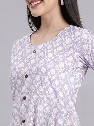 Neerus Lavender Panelled Straight Floral Kurtas