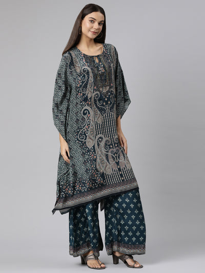 Neeru's Green Regular High-Low Paisley Kurta And Palazzos