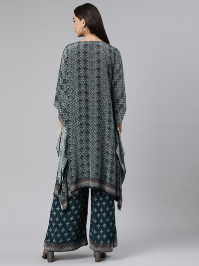 Neeru's Green Regular High-Low Paisley Kurta And Palazzos