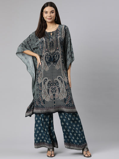 Neeru's Green Regular High-Low Paisley Kurta And Palazzos