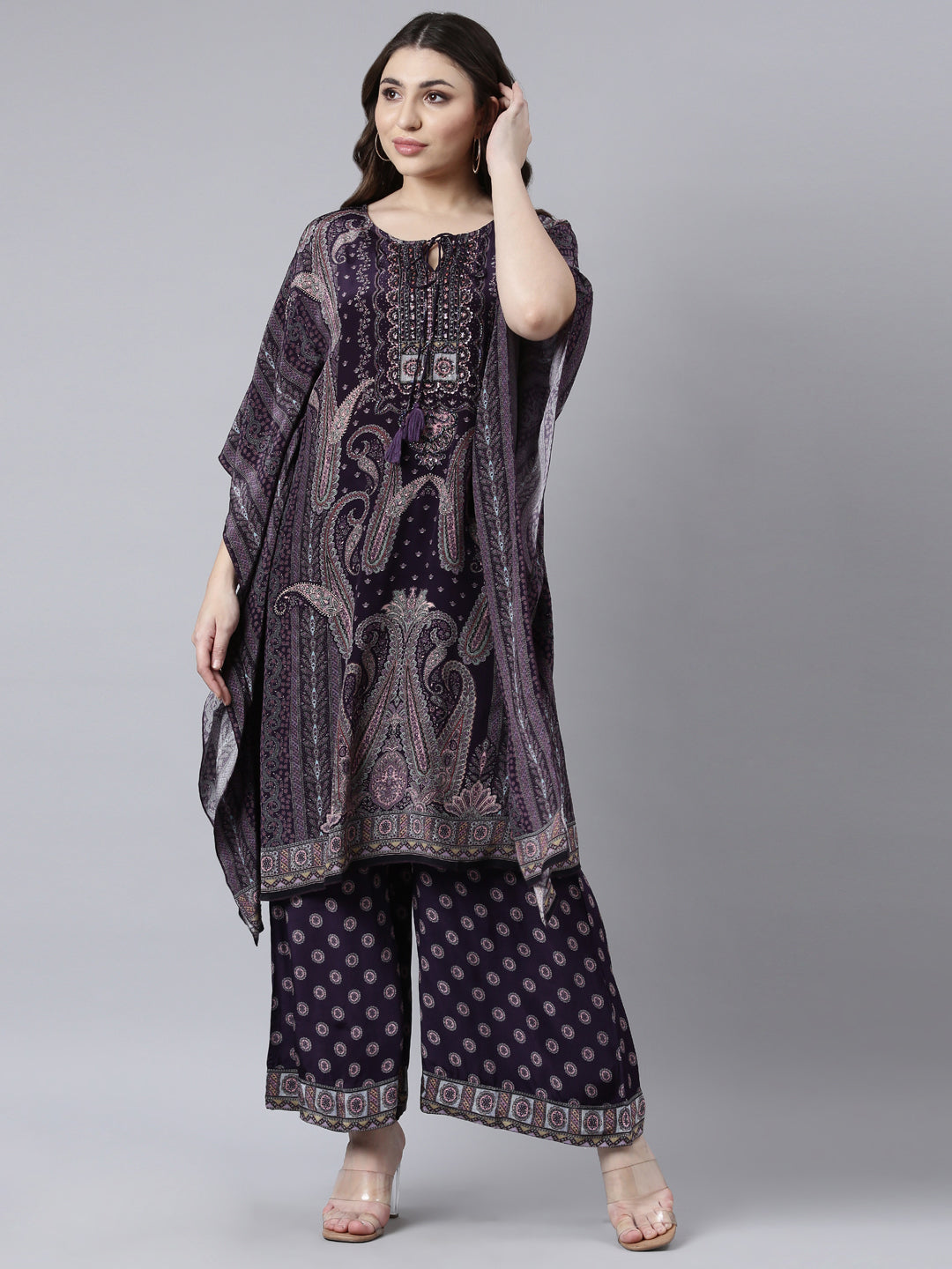 Neerus Purple Regular Straight Paisley Kurta And Palazzos