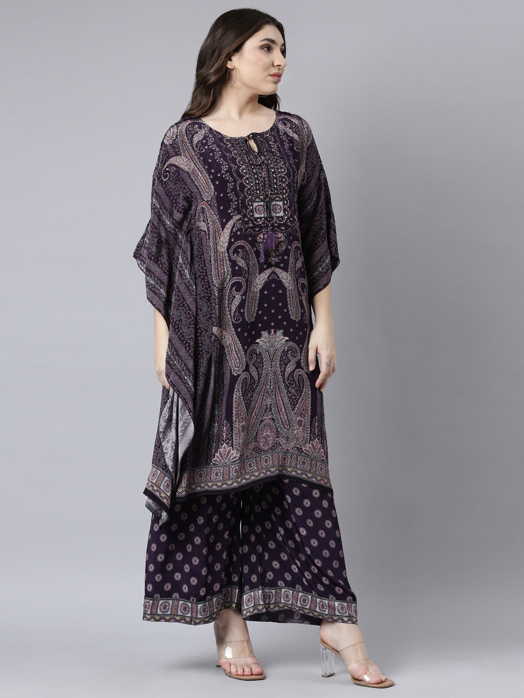 Neerus Purple Regular Straight Paisley Kurta And Palazzos