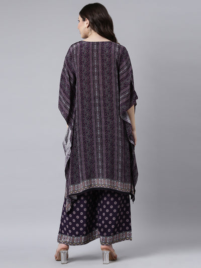 Neerus Purple Regular Straight Paisley Kurta And Palazzos