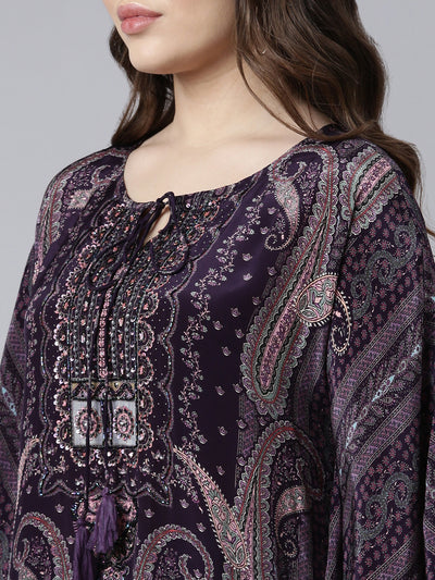 Neerus Purple Regular Straight Paisley Kurta And Palazzos