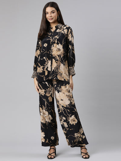 Neeru's Black Regular Straight Floral CO-ORDS SET