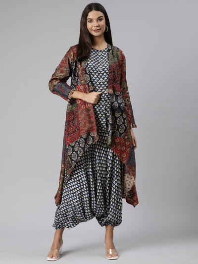 Neeru's Multi Regular Straight Chevron Kurta And Veshti With Jacket