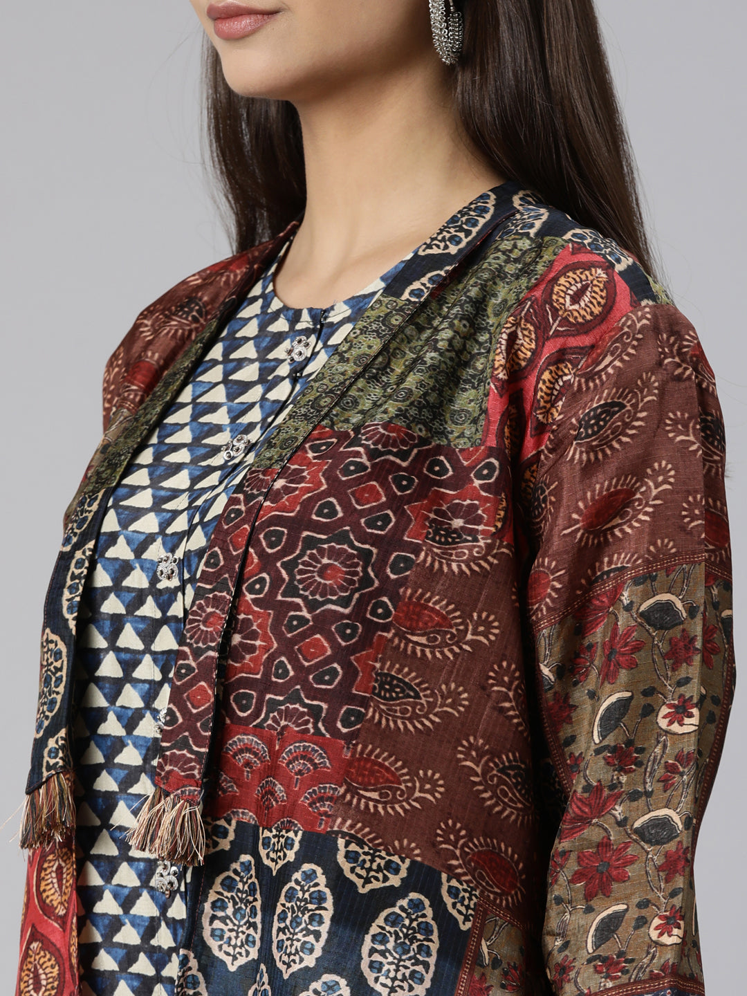 Neeru's Multi Regular Straight Chevron Kurta And Veshti With Jacket