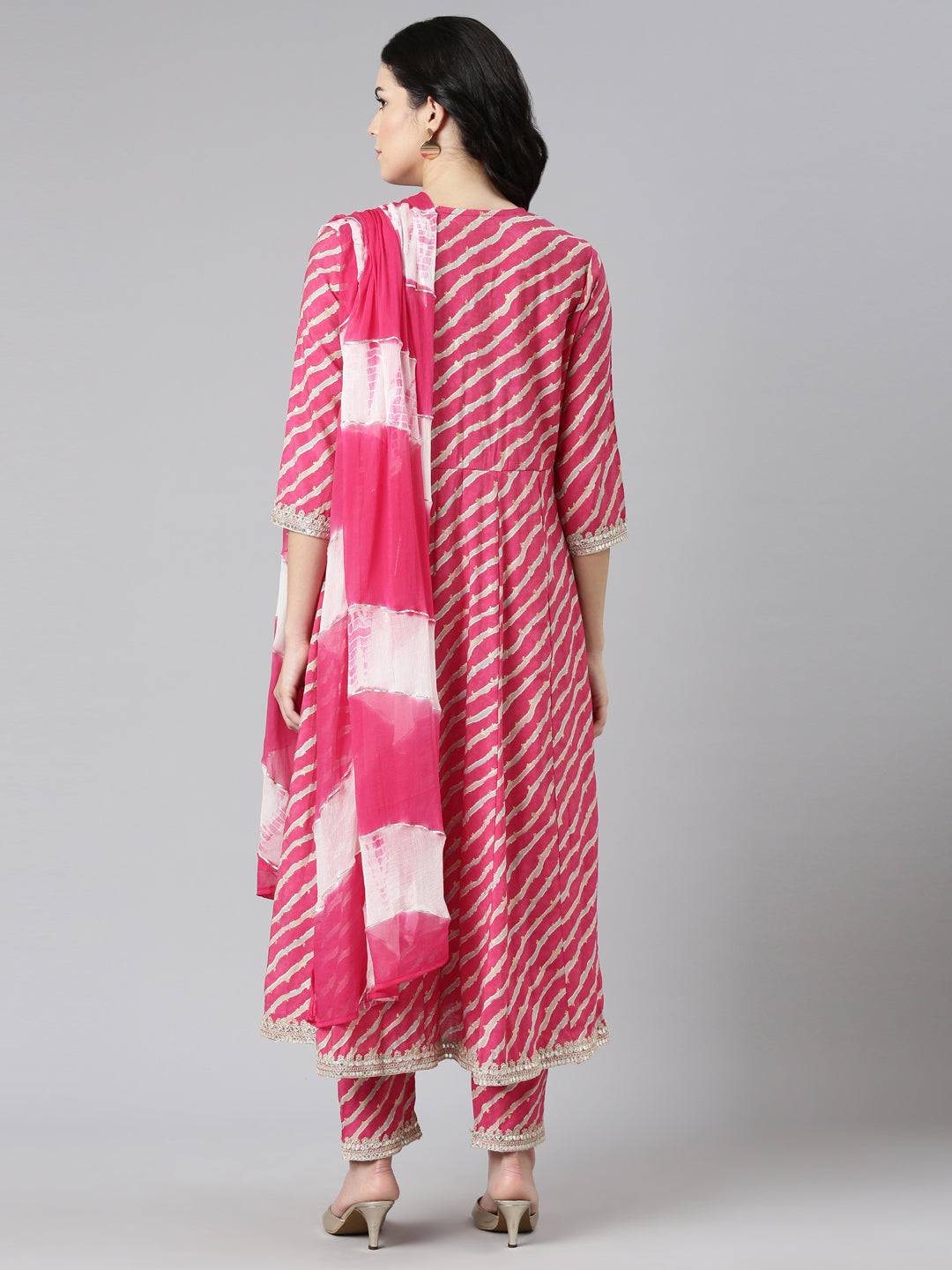 Neeru's Pink Regular Straight Printed Kurta And Trousers With Dupatta