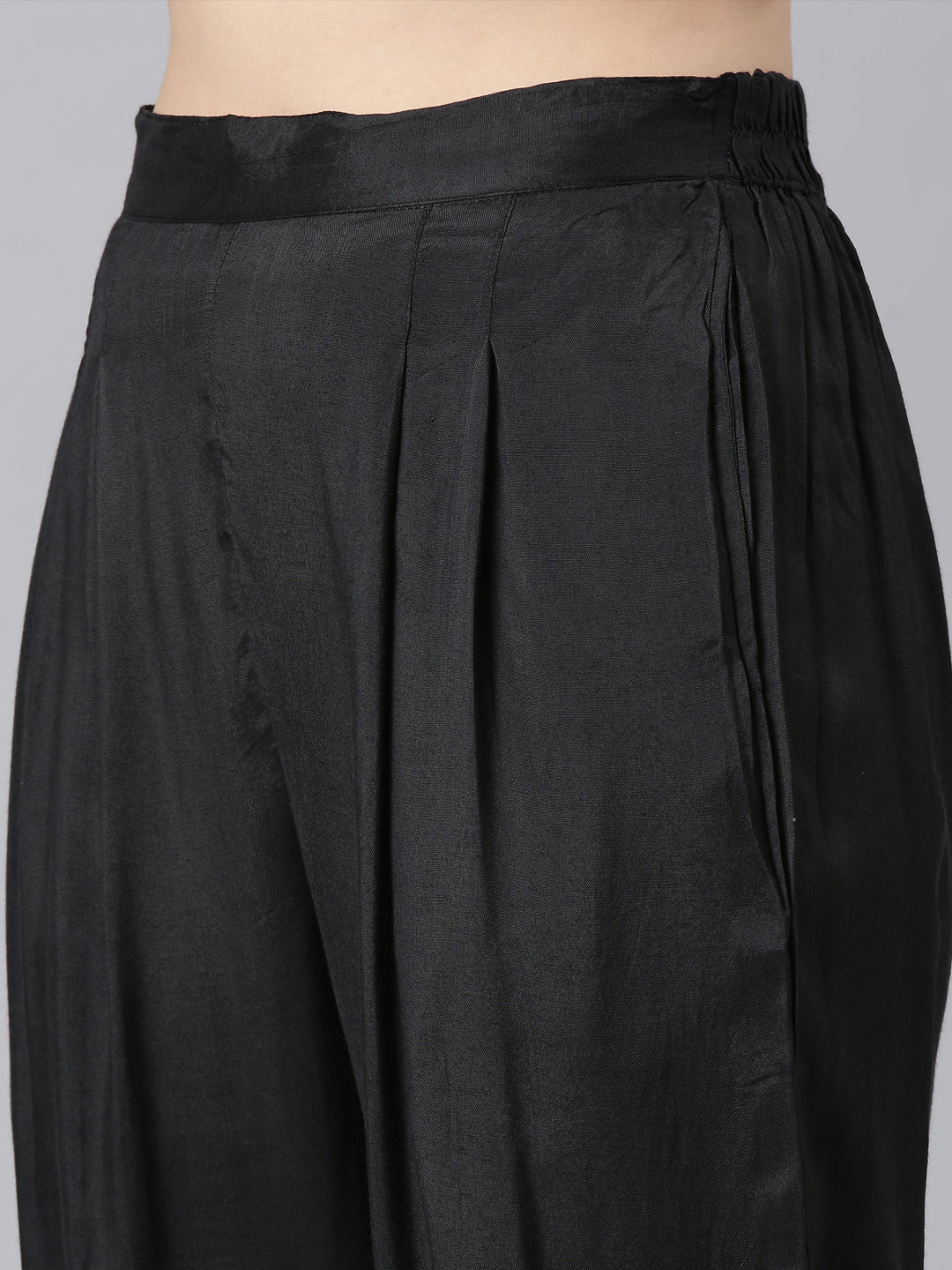 Neerus Black Panelled Straight Kurta and Trousers With Dupatta