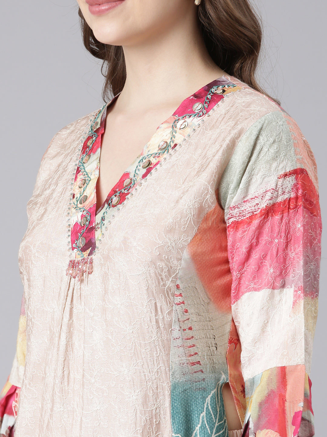 Neerus Multi Chinon Straight Casual Floral Kurta Sets