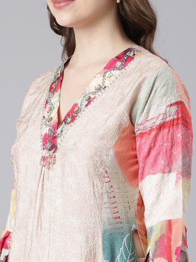 Neerus Multi Chinon Straight Casual Floral Kurta Sets