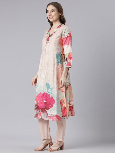 Neerus Multi Chinon Straight Casual Floral Kurta Sets