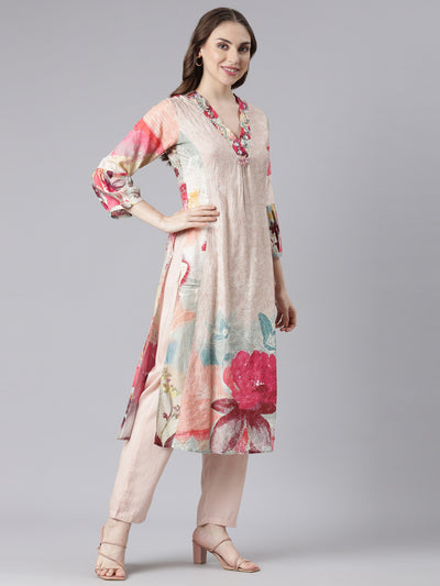 Neerus Multi Chinon Straight Casual Floral Kurta Sets